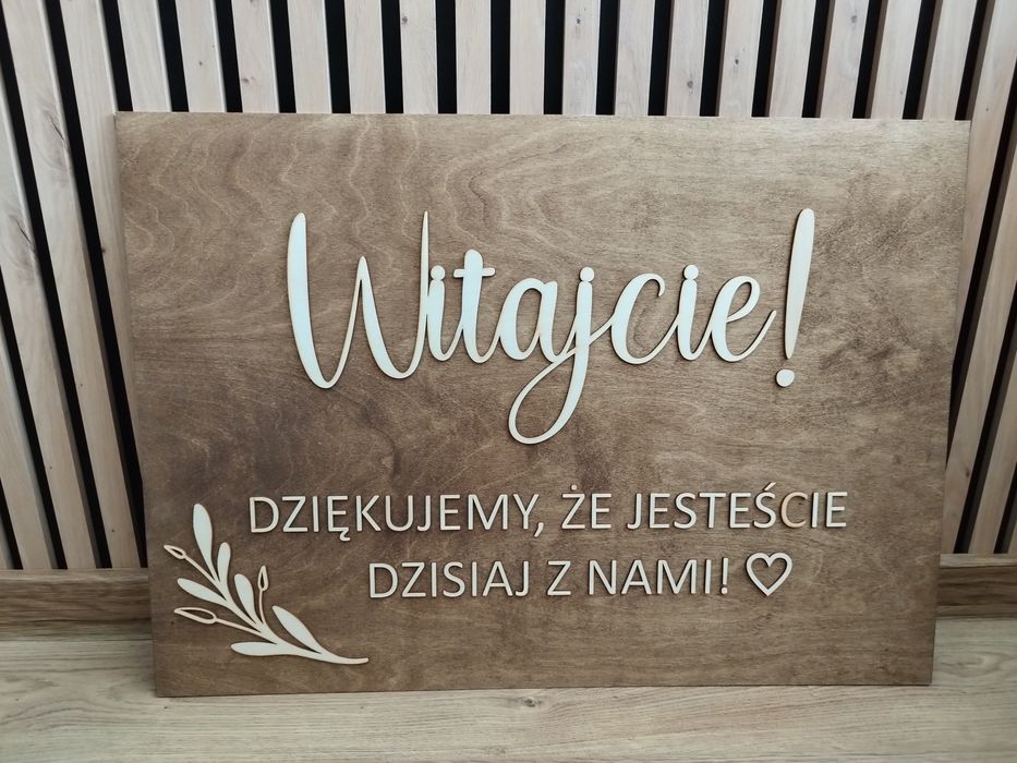 Tablica powitalna, drewniana, sklejka, ślub, wesele