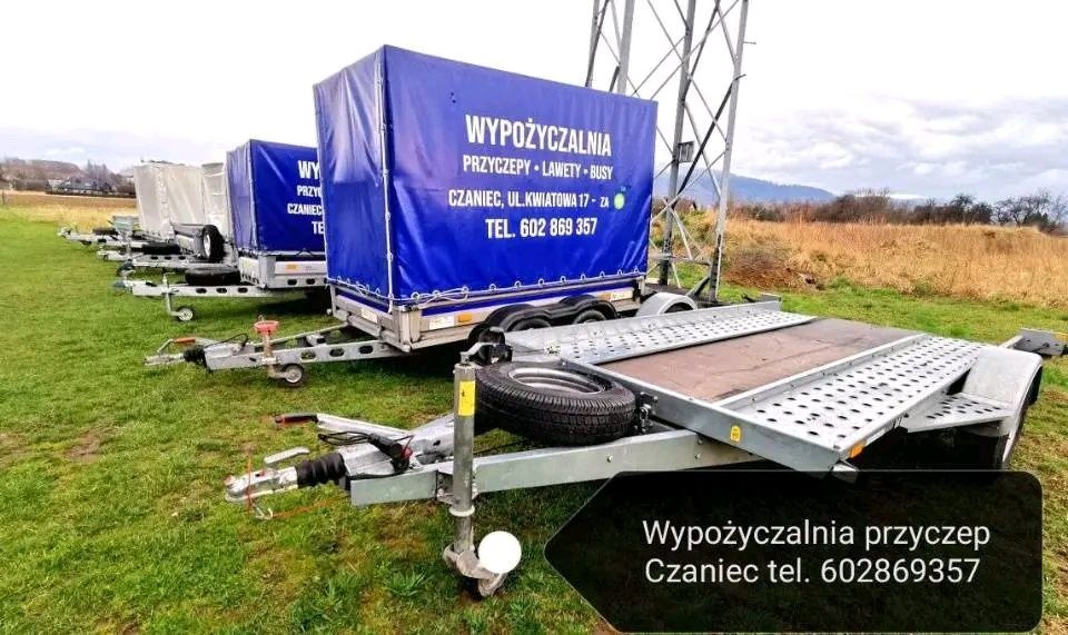 Wypożyczalnia Przyczep lawety pod koparkę na motor wynajem lekka 750kg