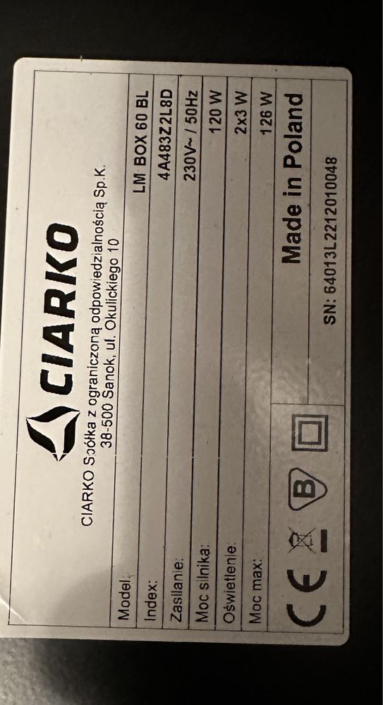 Okap podszafkowy LM Box 60 cm Ciarko
