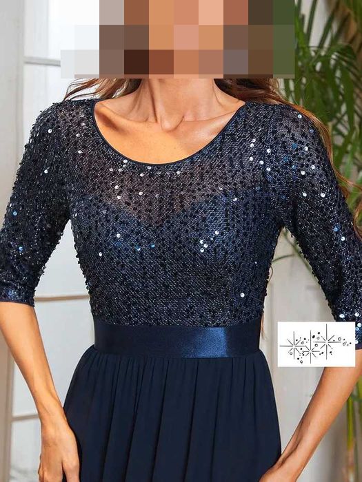 Sukienka Ever Pretty S 36 maxi maksi długa granatowa niebieska cekiny