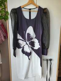 Sukienka z motylem biało-czarna