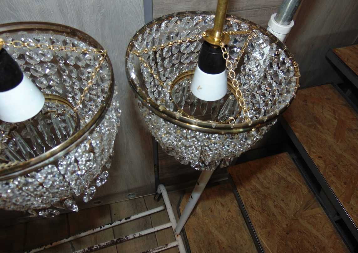 Żyrandol piętrowy z kryształkami szklanymi,vintage