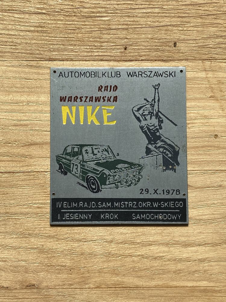 Kolekcjonerska plakietka Rajd Nike 1978 - PRL FSO Polonez Maluch