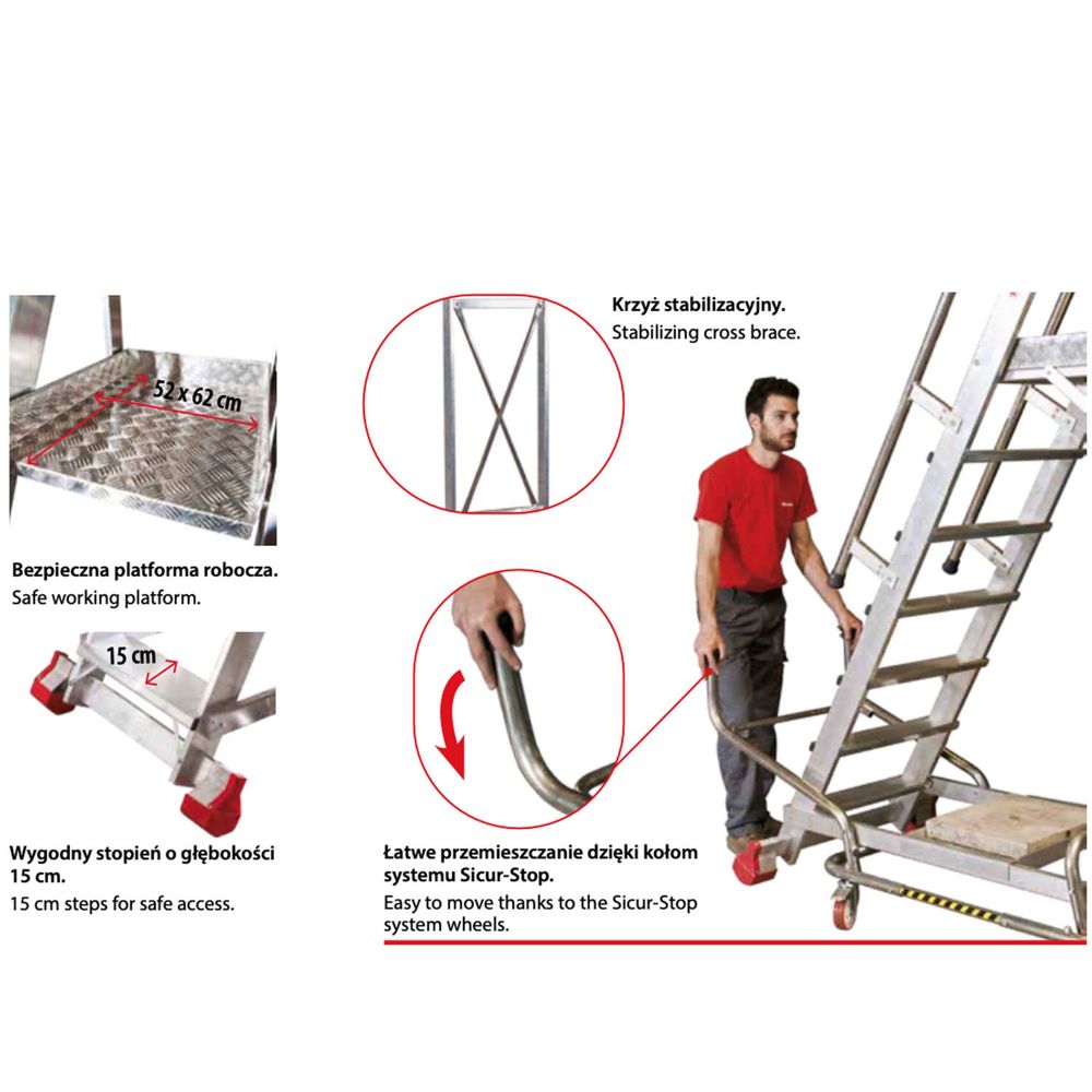 Profesjonalny podest magazynowy FARAONE 200/MFTS, 369 cm z 7 stopniami