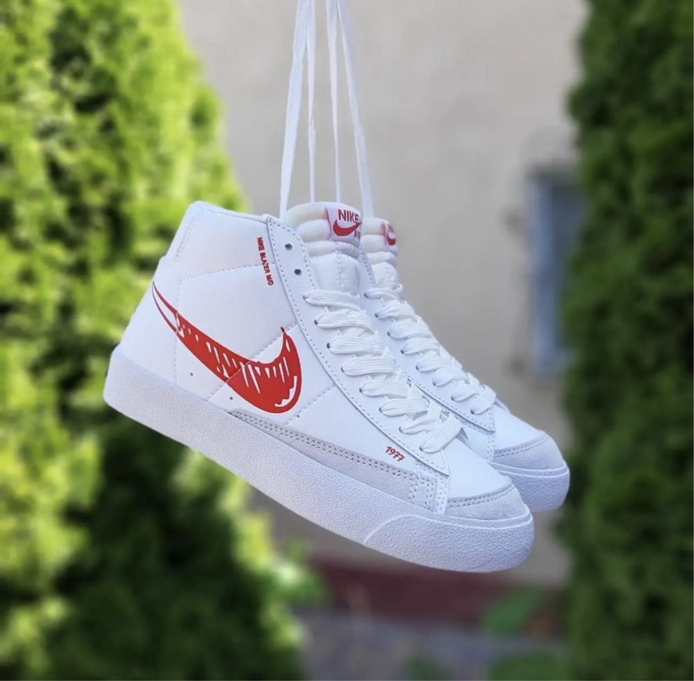 Кросівки Nike Blazer Mid Білі з червоним високі модні кеди блезер