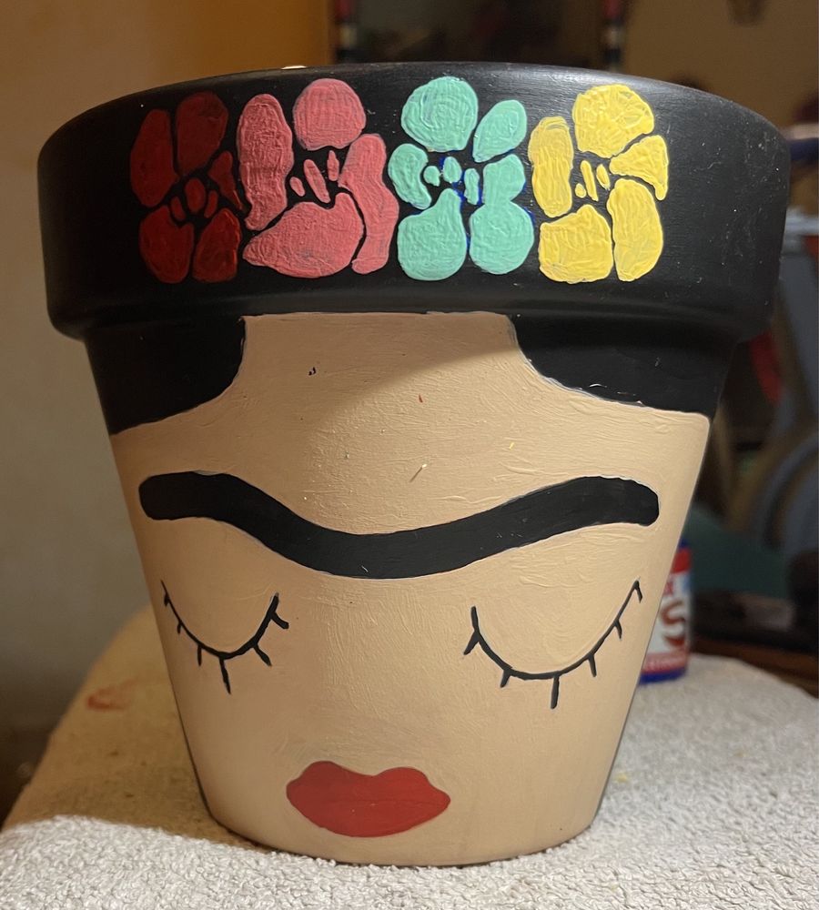 Vaso arte mexicana “Frida kallo” e “dia de los muertos” pintados á mão