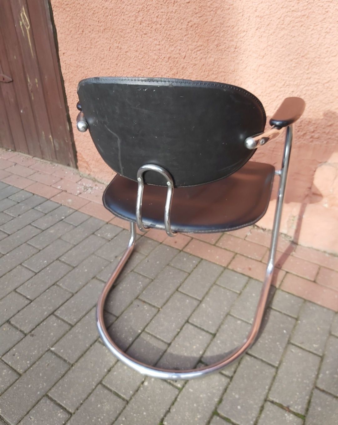 Krzesło fotel skóra metal chrom vintage