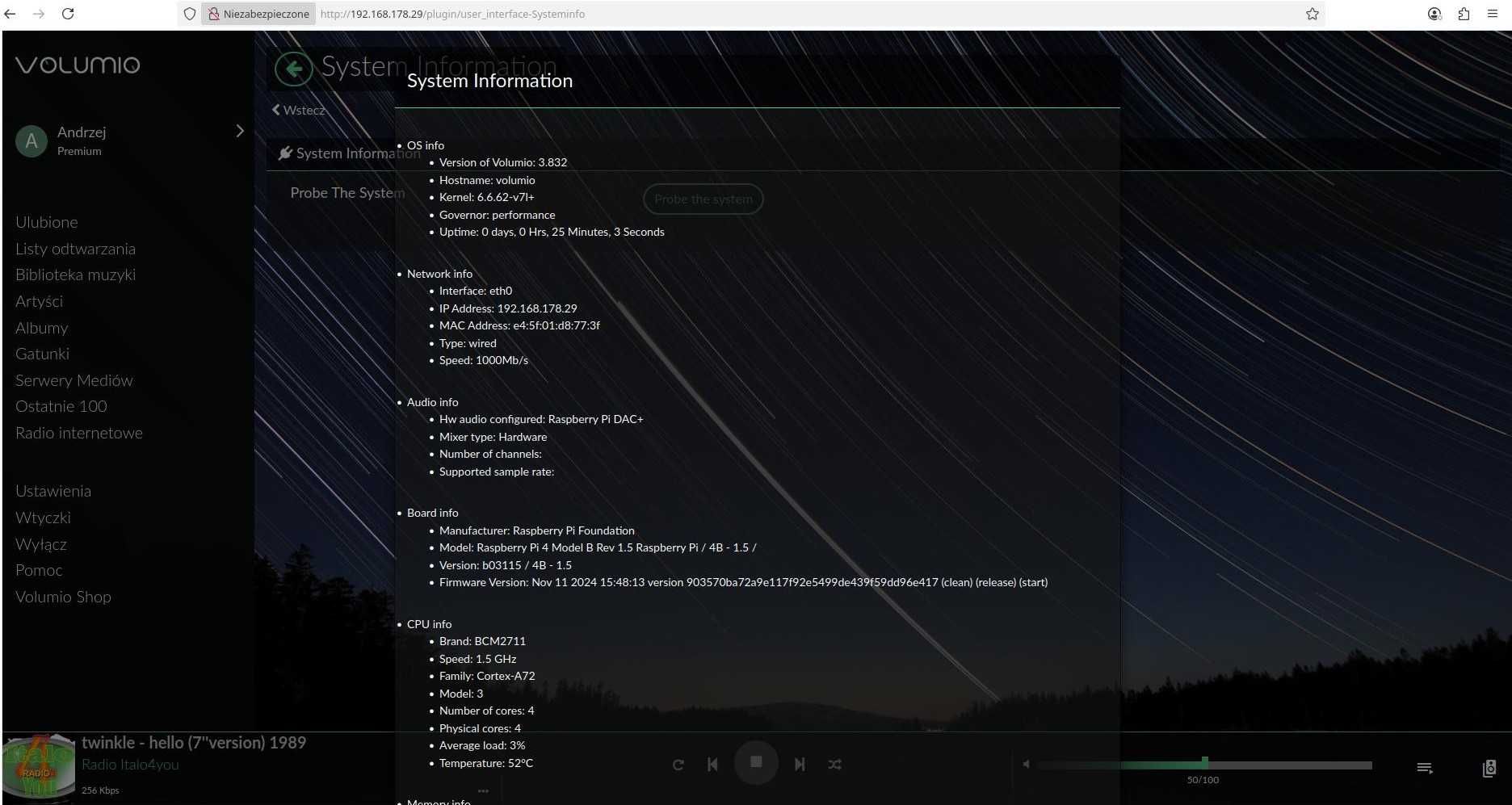 Odtwarzacz Raspberry Pi 4B 2GB + obudowa Volumio Moode Audio Streamer