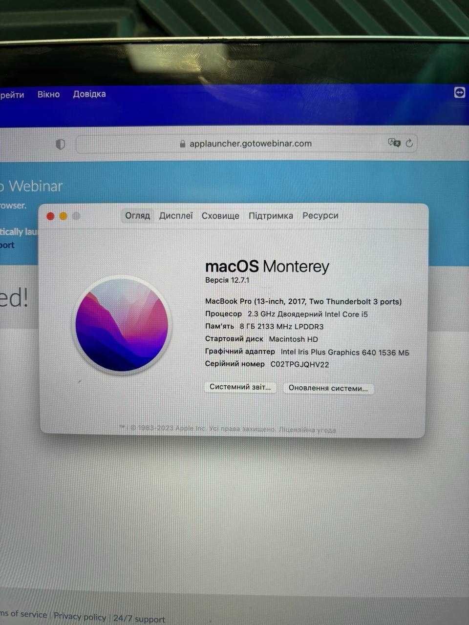 Macbook pro (Intel Core i5) 2017 256gb