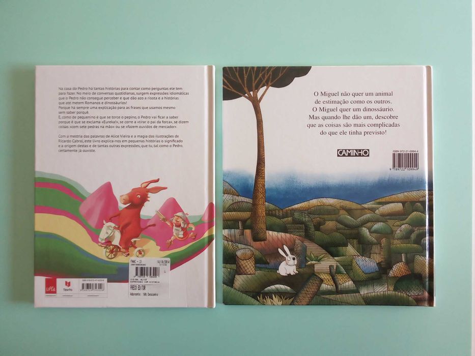 Livros "Expressões com História" e "Quero um Dinossáurio"