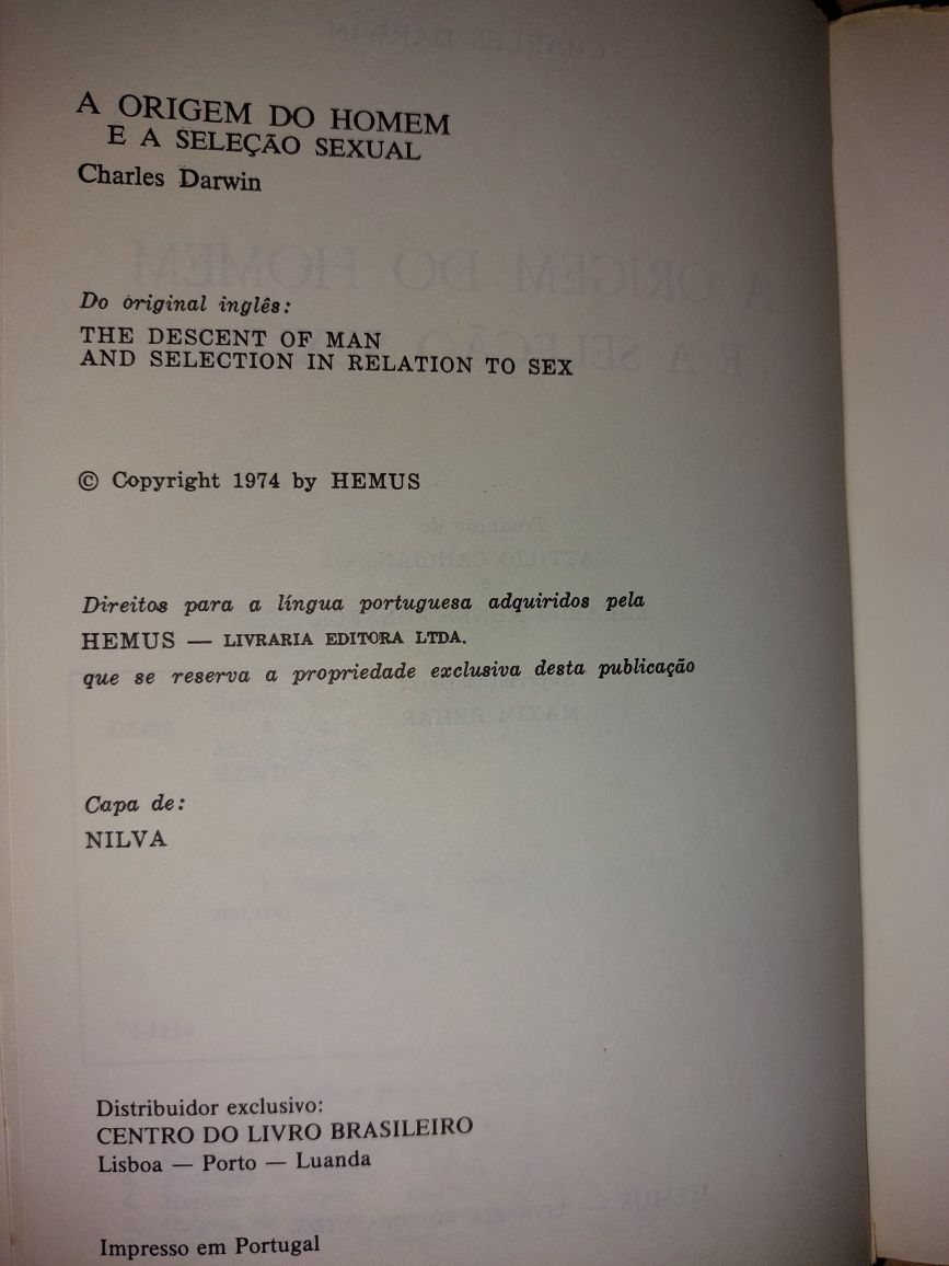 A Origem do Homem e a Seleção Sexual - Charles Darwin 1974