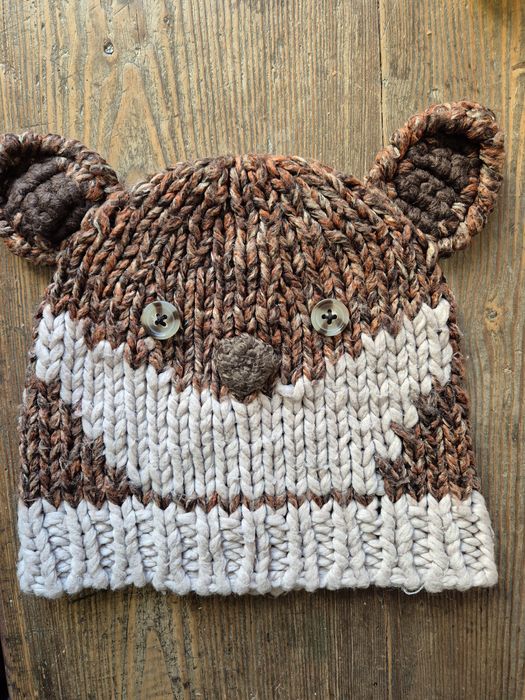 Czapka zimowa vintage młodzieżowa dziecięca brązowy miś z uszami