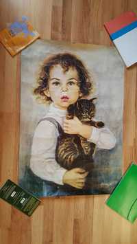 Plakat zdjęcie dziewczynki z kotkiem 95x65 cm
