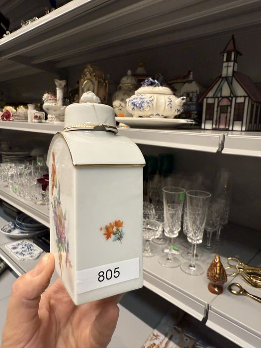 Porcelanowy pojemnik Furstenberg na herbatę dekoracja kwiaty 805