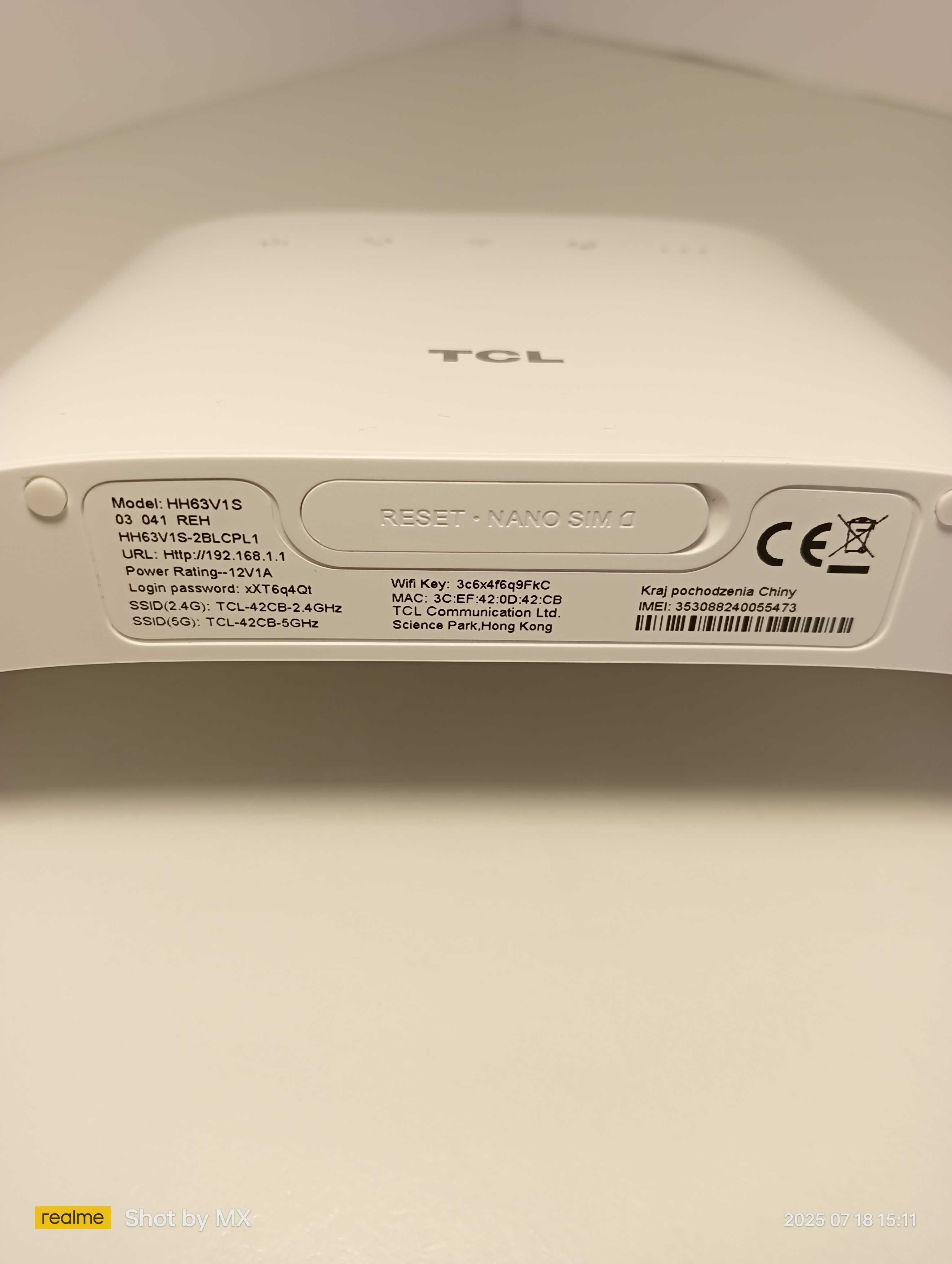 Router LTE 4G na kartę SIM WiFi 5GHz gniazdo telefonu modem TCL HH63V1