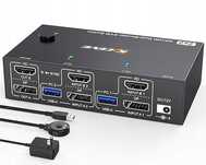 Konsola KVM 4 Porty HDMI DisplayPort 8K USB 3 0 Dual Monitor 4K 144Hz