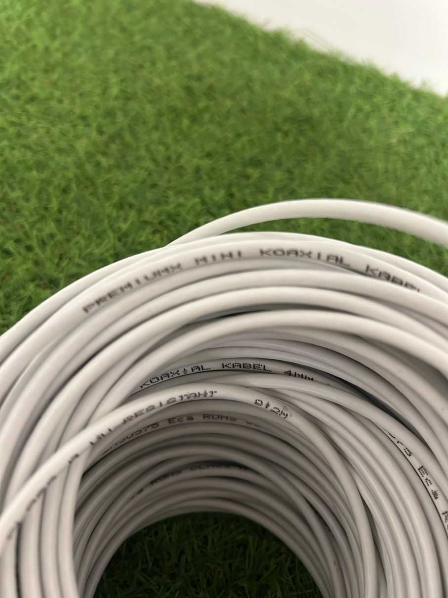 Cabo Satélite PremiumX Mini Coaxial - 80m, Branco, Extra Fino (4mm)