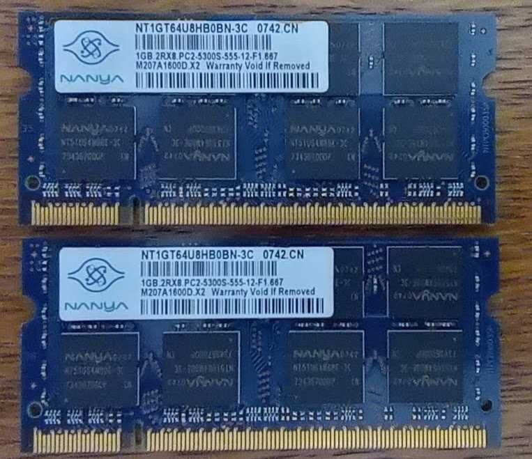 Оперативна пам'ять SODIMM Nanya DDR2 1Gb 667MHz PC2-5300S. 2шт. Б/В