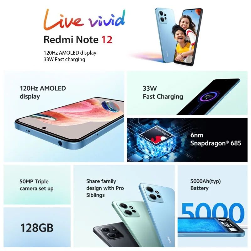 Новые Redmi Note 12 4/128Gb, Global Version, NFC, 50 Mп, 5000 mAh, 33W