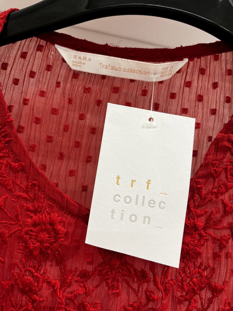 ZARA nowa bluzka koszula mgiełka czerwona kwiaty haft kobieca M