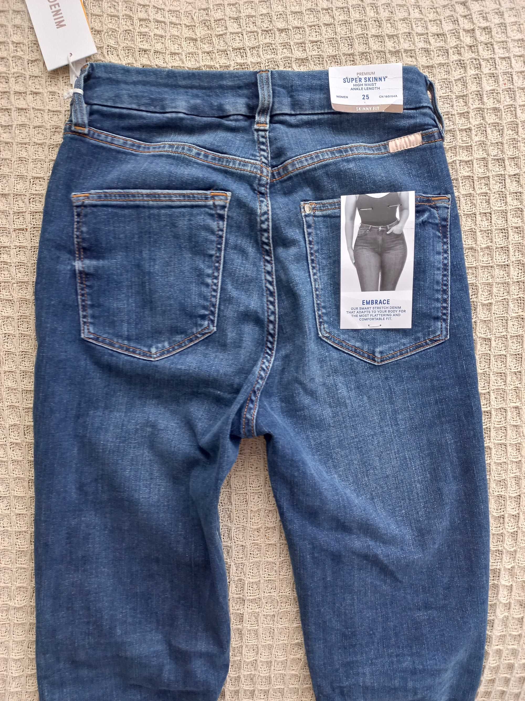 Jeansny skinny H&M, wyższy stan, rozmiar 34, nowe z metką