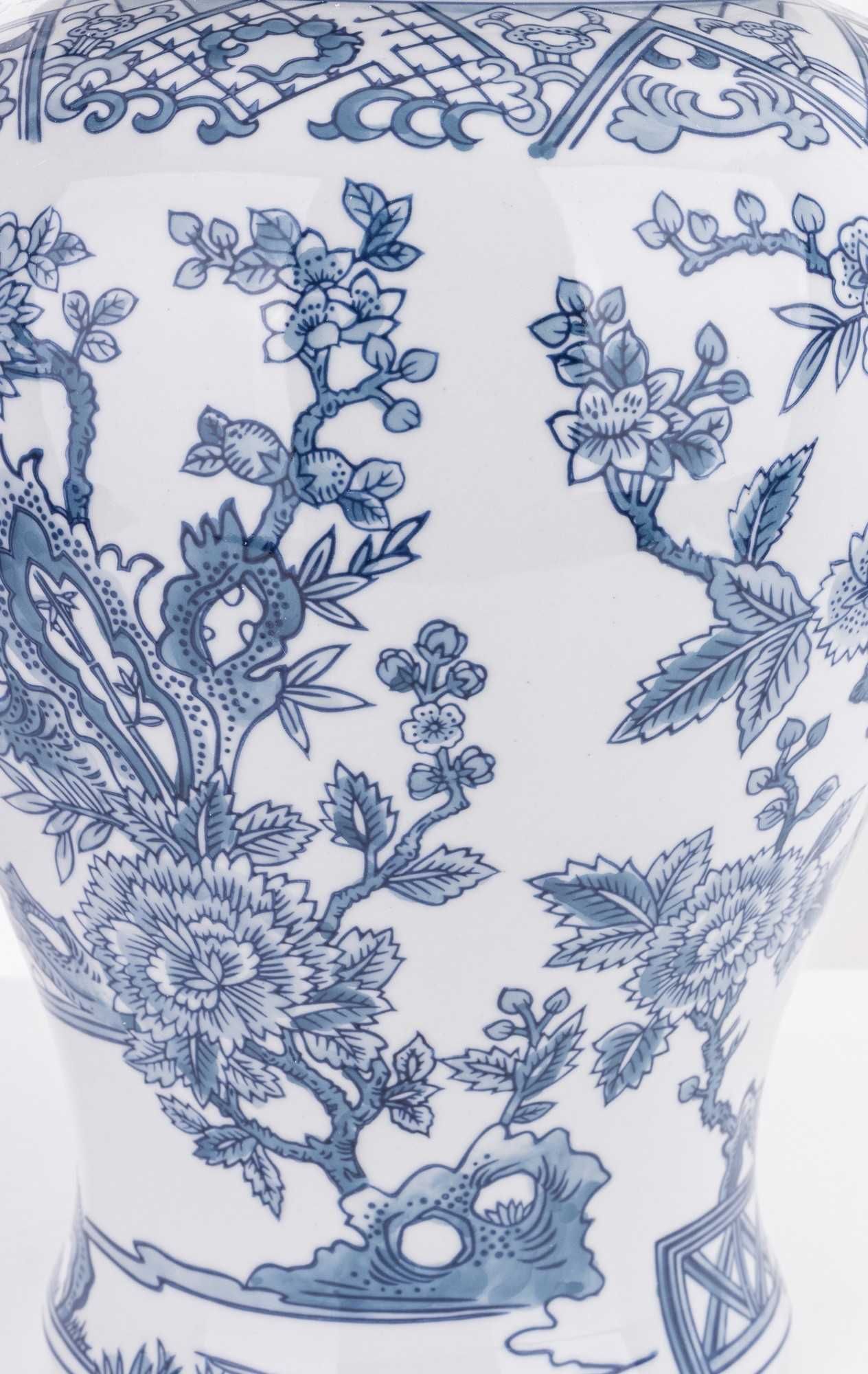 Wysoki biały niebieski pojemnik ceramiczna amfora z przykrywką 166472
