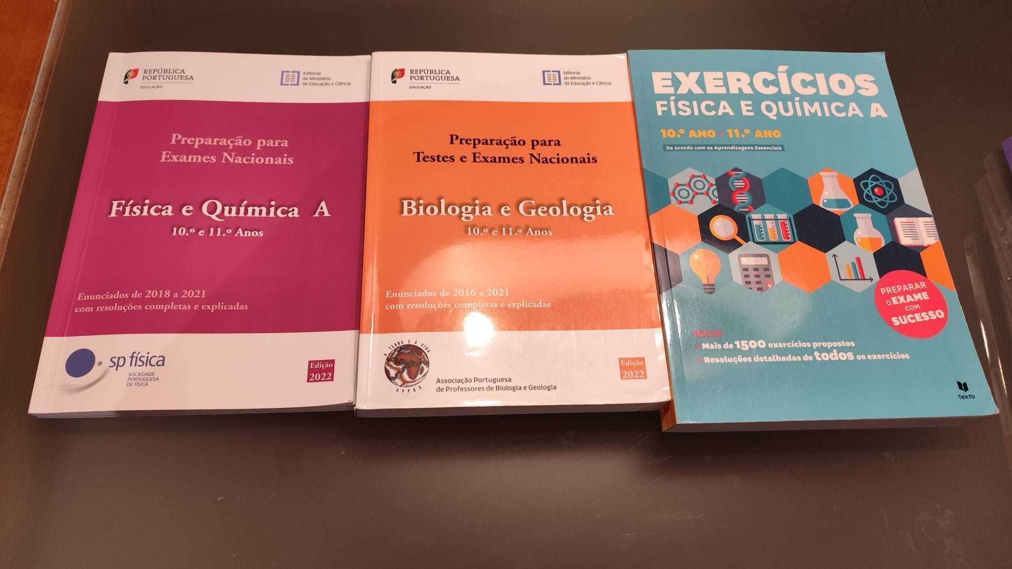 Livros de exames de Biologia e Geologia; Físico-química e Matemática A