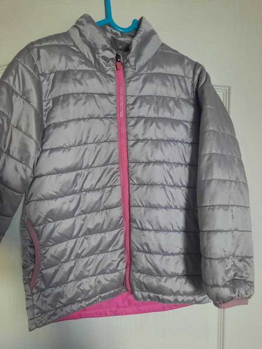 H&M kurtka pikowana 128 cm szara-srebrna + róż wiosna/jesień