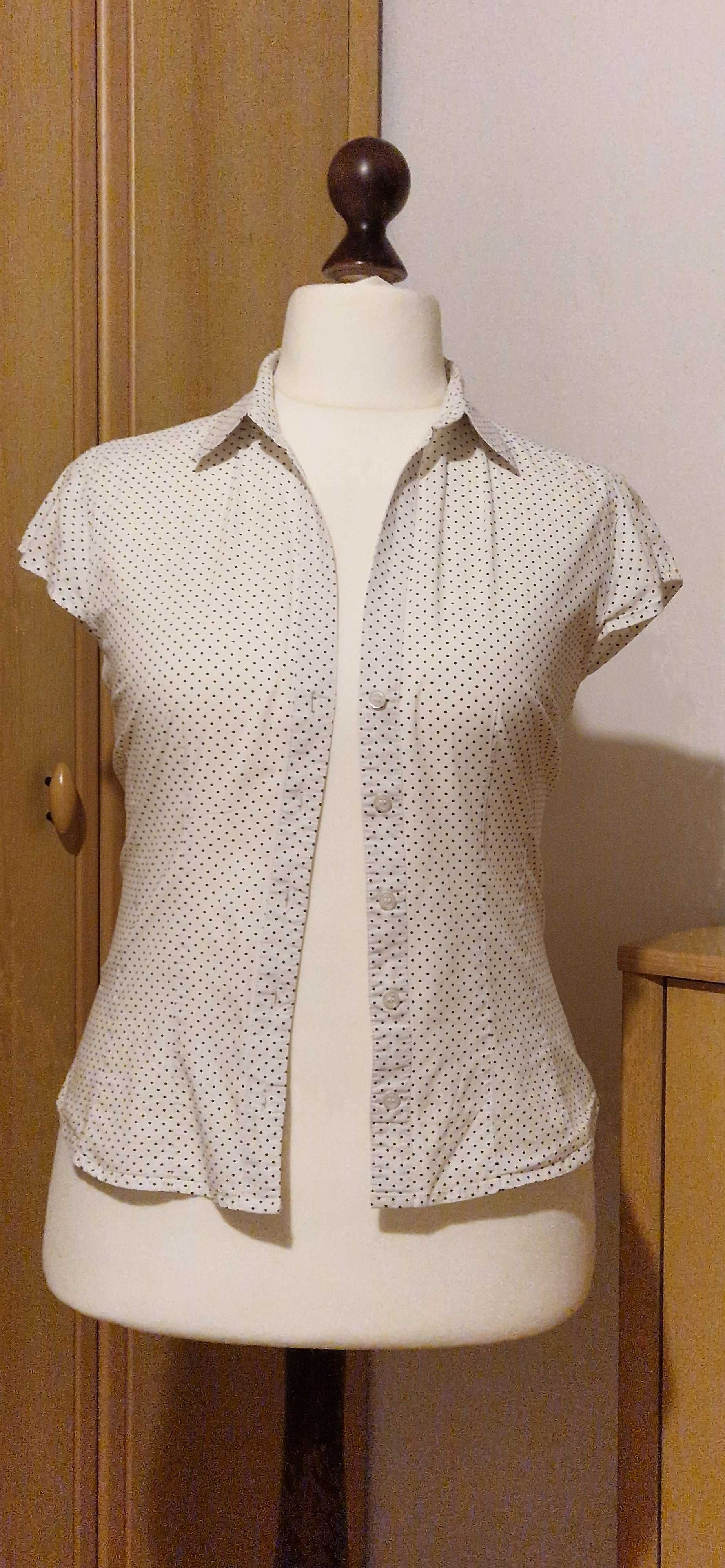 Bluzka damska taliowana, biała w czarne kropki, H&M, R 44