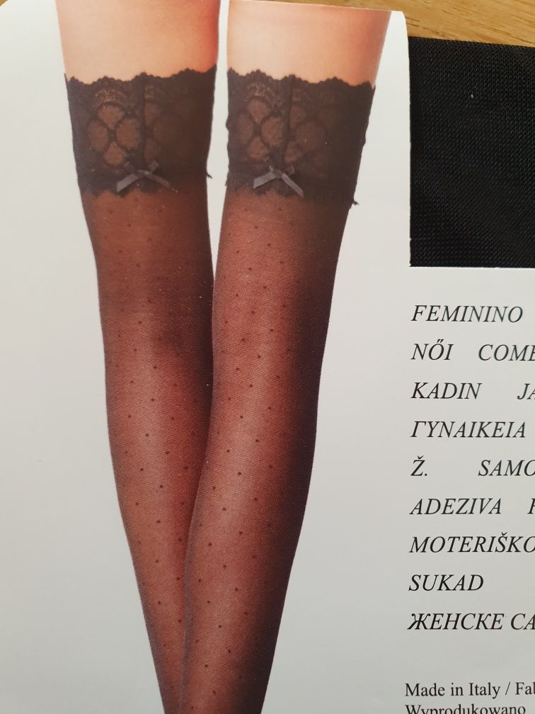 Pończochy samonośne Calzedonia s/m czarne w kropki 30 den