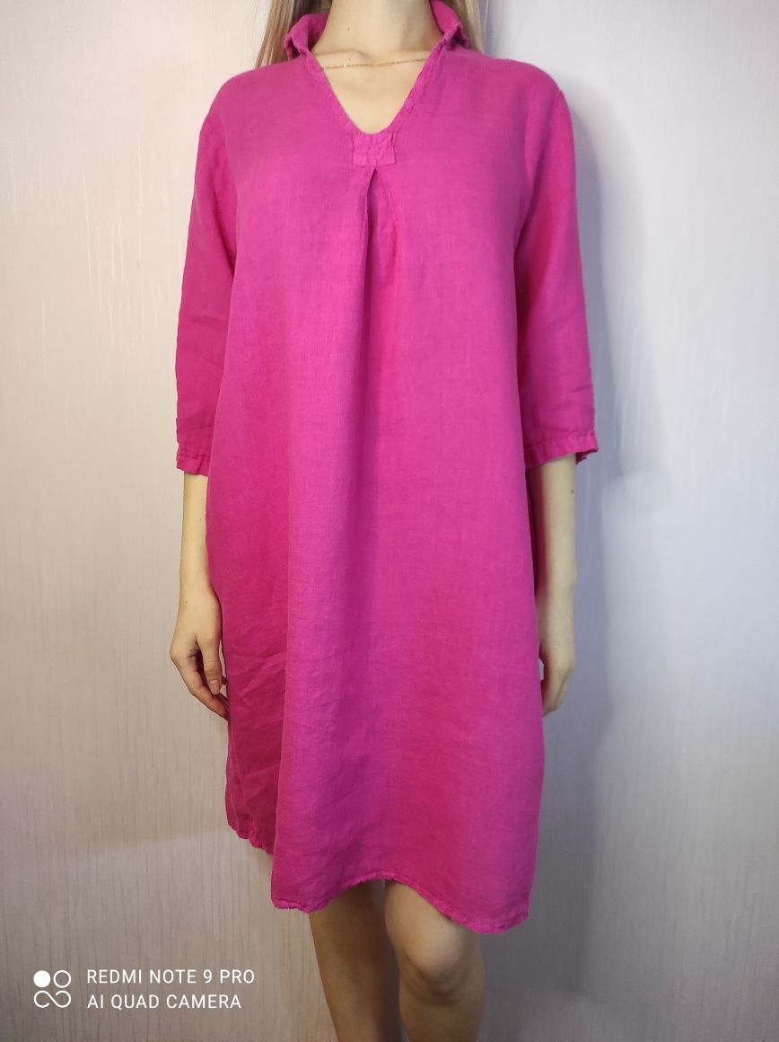 Італія льон плаття сукня лляне рожеве платье лён льняное миди макси