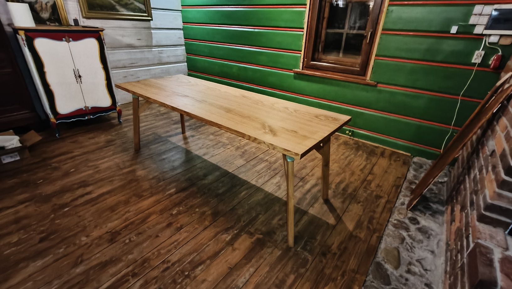 Stół loftowy z litego drewna 214x80 blat jesion, nogi dąb