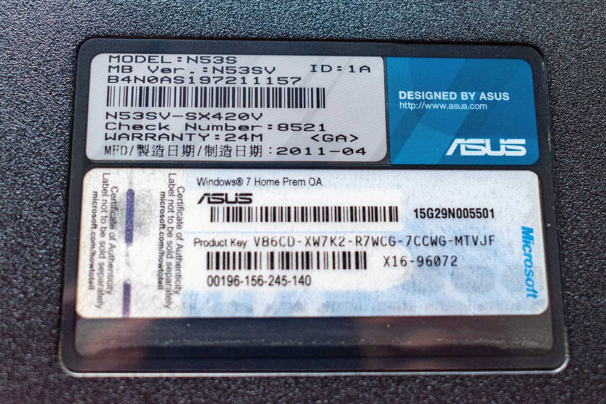 Vendo Asus N53SV Intel Core i5-2720QM Memória 8 GB