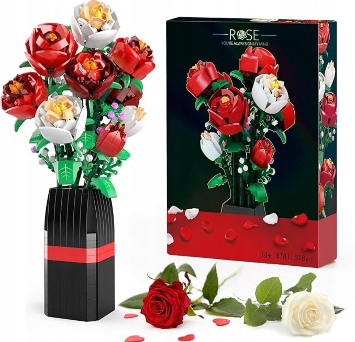 Klocki Botanicals duży bukiet róż czerwone białe róże jak Lego nowe
