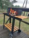 Grill węglowy ogrodowy XXL na kółkach rożen 4 ruszty/półki BBQ HIT