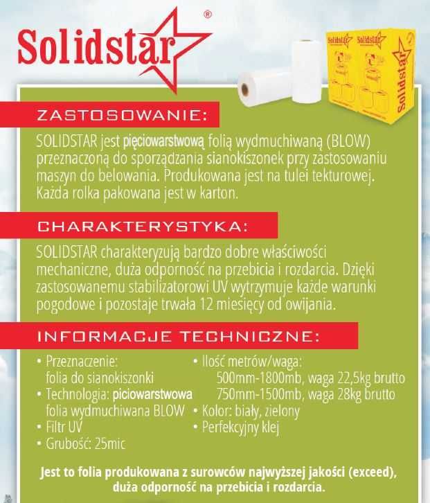 Folia solidstar 750 do sianokiszonki 5 warstwowa mocna biała