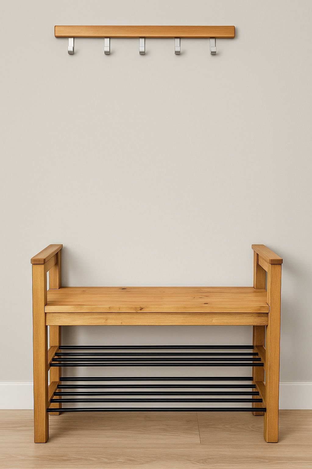 Banco IKEA HEMNES com sapateira e cabide de parede