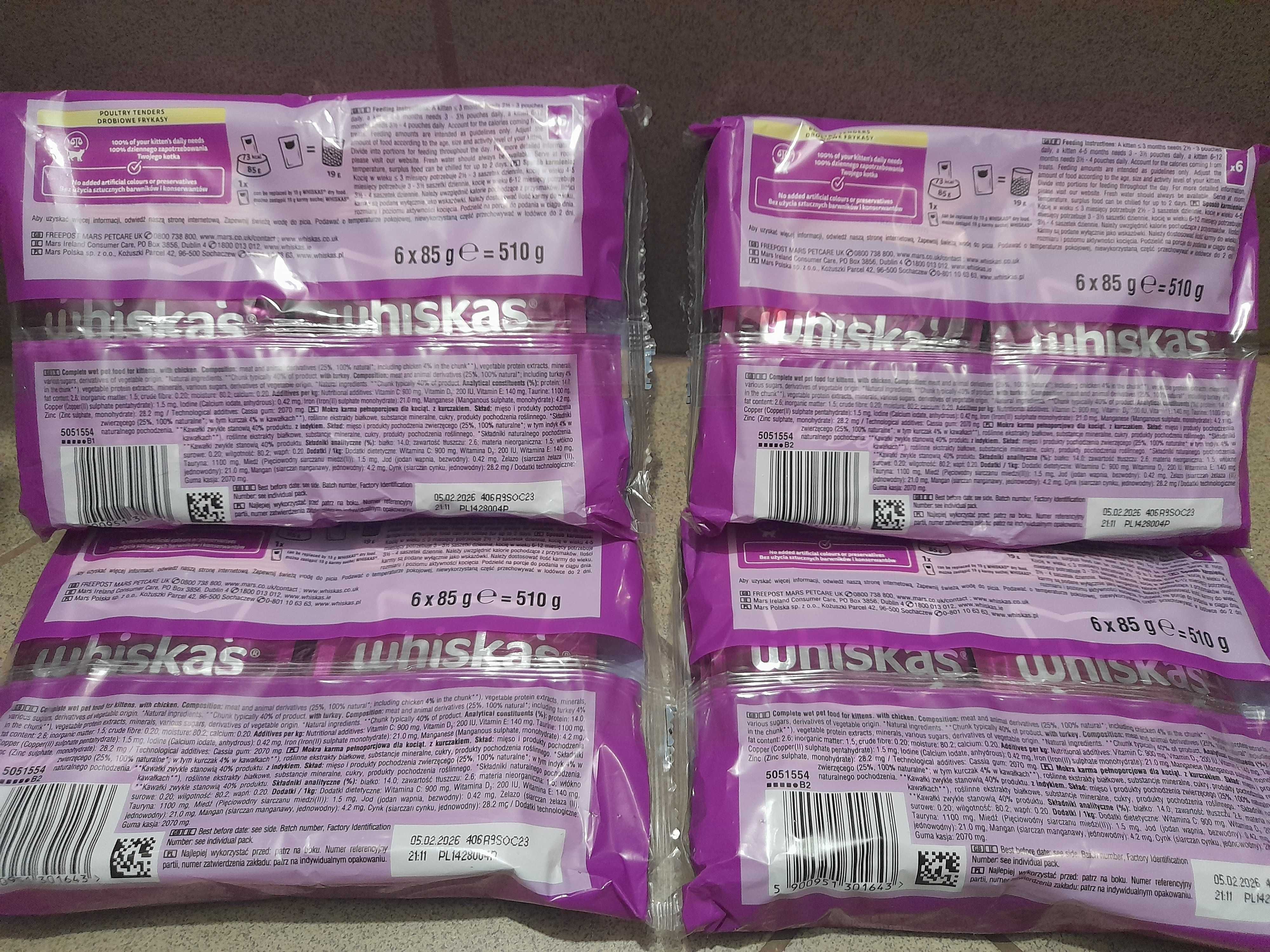 Mokra karma dla kota Whiskas Junior 4 x 6 po 85g.