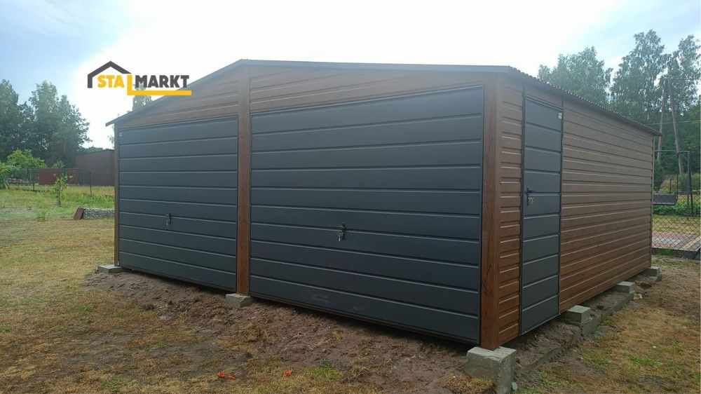 Garaż blaszany 6x6 m – orzech mat –montaż w cenie!