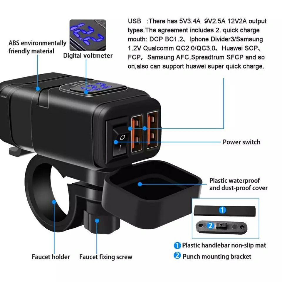 Carregador para moto 12v, adaptador usb
