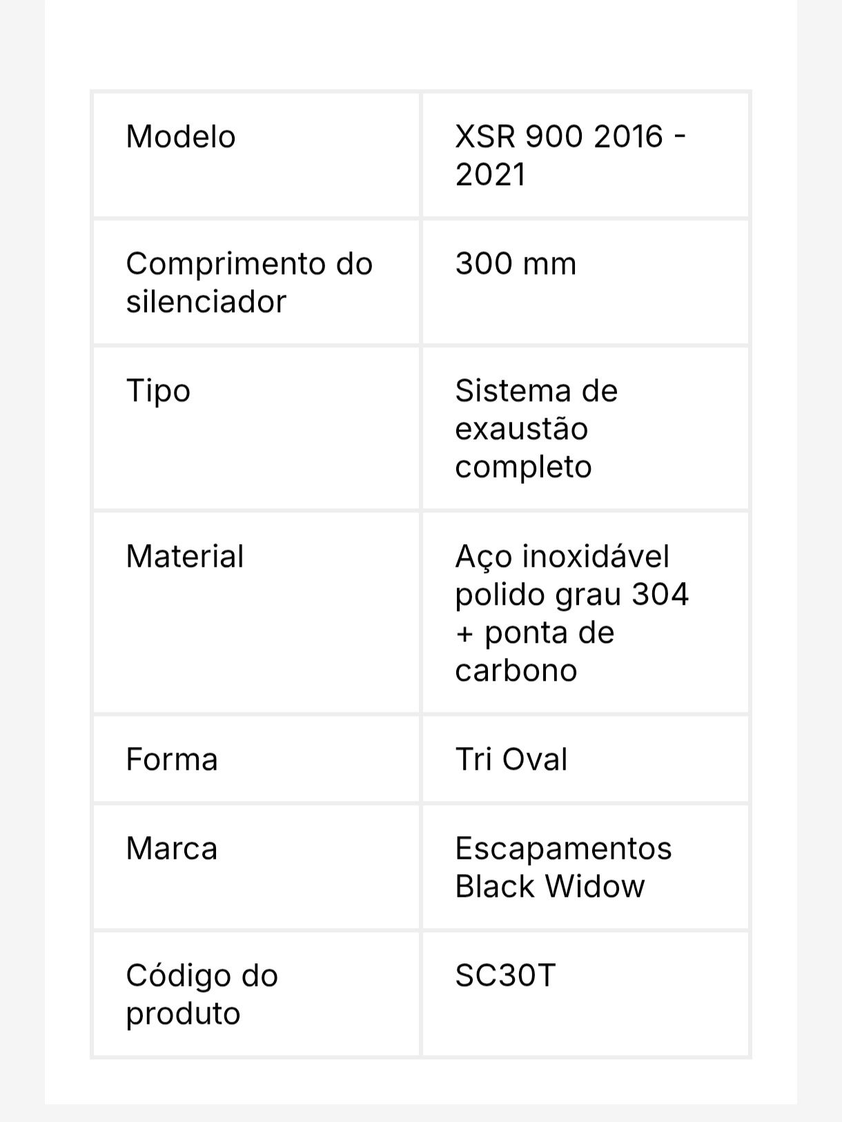Escape Black Widow Yamaha MT 09 / 
XSR 900/ TRACER 900