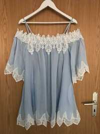 Zara Woman lniana Sukienka hiszpanka Blue , S 36