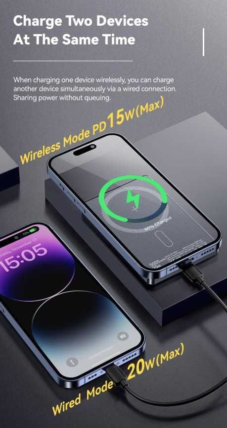Ультратонкий Essager 5000mAh MagSafe Повербанк iphone 12 13 14 15 16