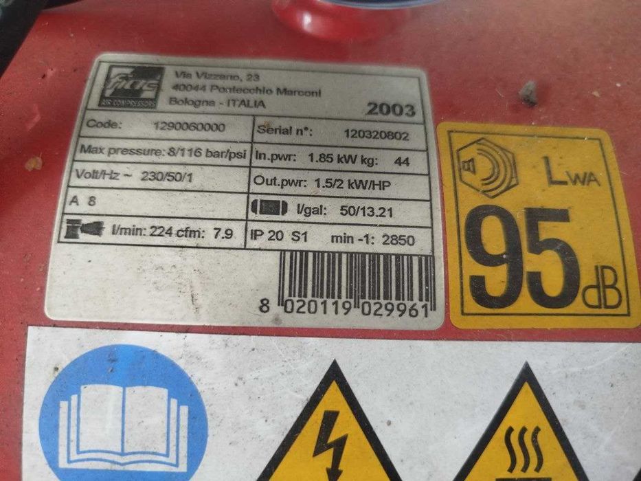 FIAC kompresor tłokowy olejowy 50L 8bar 1.85kW