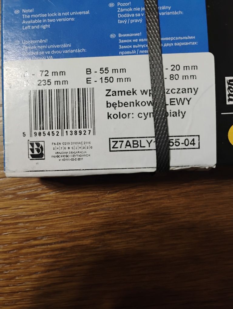 Zamek wpuszczany bębenkowy lewy Assa Abloy Z7ABLY12-55-04 cynk biały*