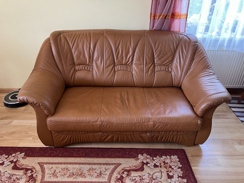 Sofa  3+2  skora naturalna zestaw mebli orzechowy antyczny