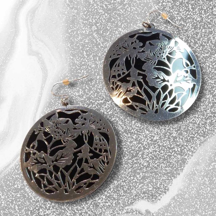 Серьги-Медальоны двусторонние, черно-серебристые, лёгкие и стильные