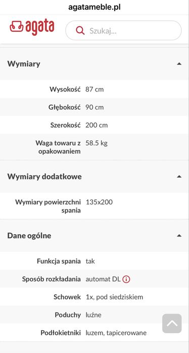 Sofa z funkcją spania