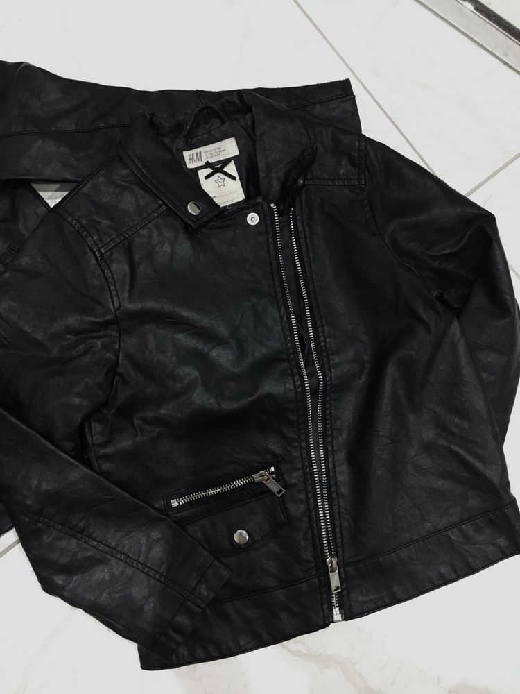 H&M czarna skorzana kurtka ramoneska elo skora motocyklowa