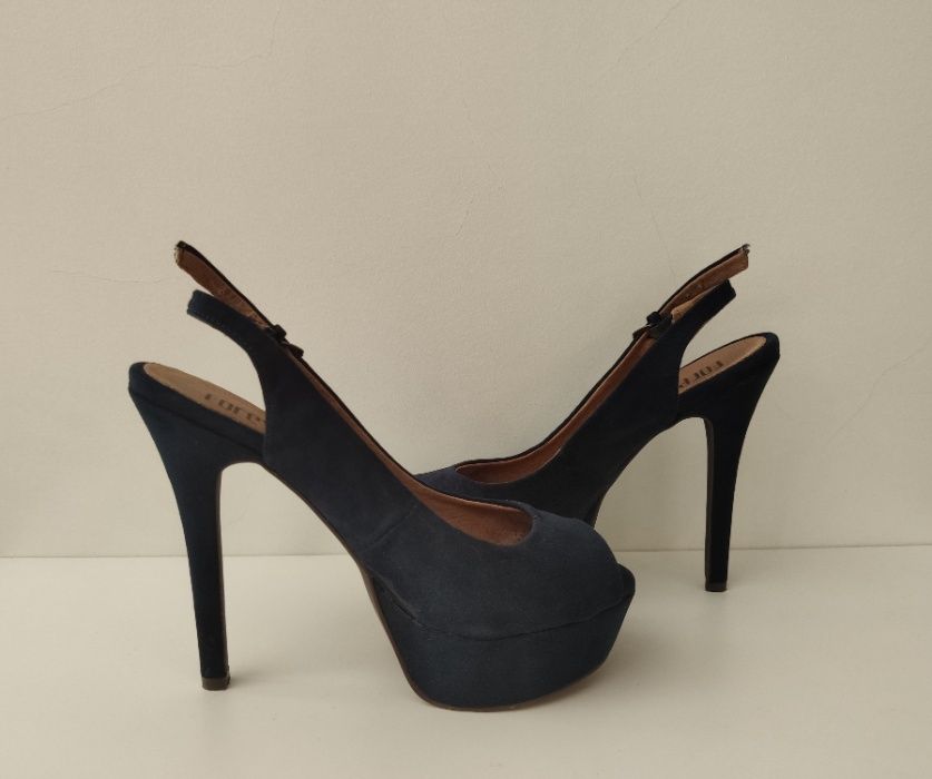 Sandálias Peep Toe, Camurça, Navy, Foreva, Tamanho 35